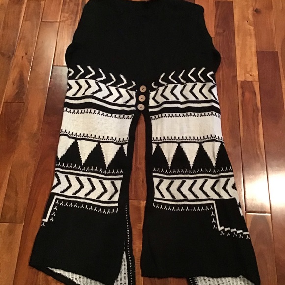 Ramie Wool Blend Aztec Knit Long Cardigan - Picture 3 of 6
